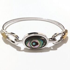 Vintage Avon Silver Tone Abalone Squeeze Bangle Bracelet